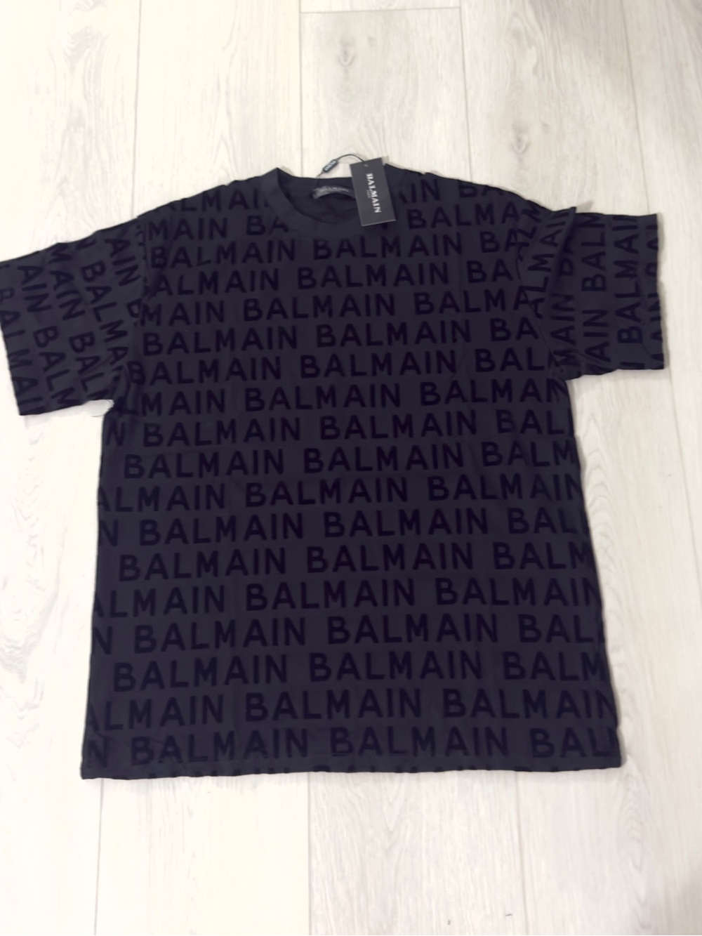 Balmain Black All-Over Logo Short Sleeve T-Shirt